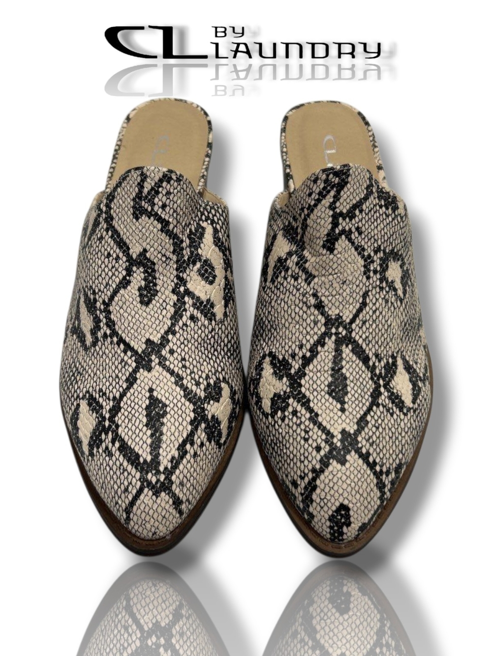 CL by Laundry Catherin Beige Black Snake-Print Slip-On Vegan Python Mules Sz 10